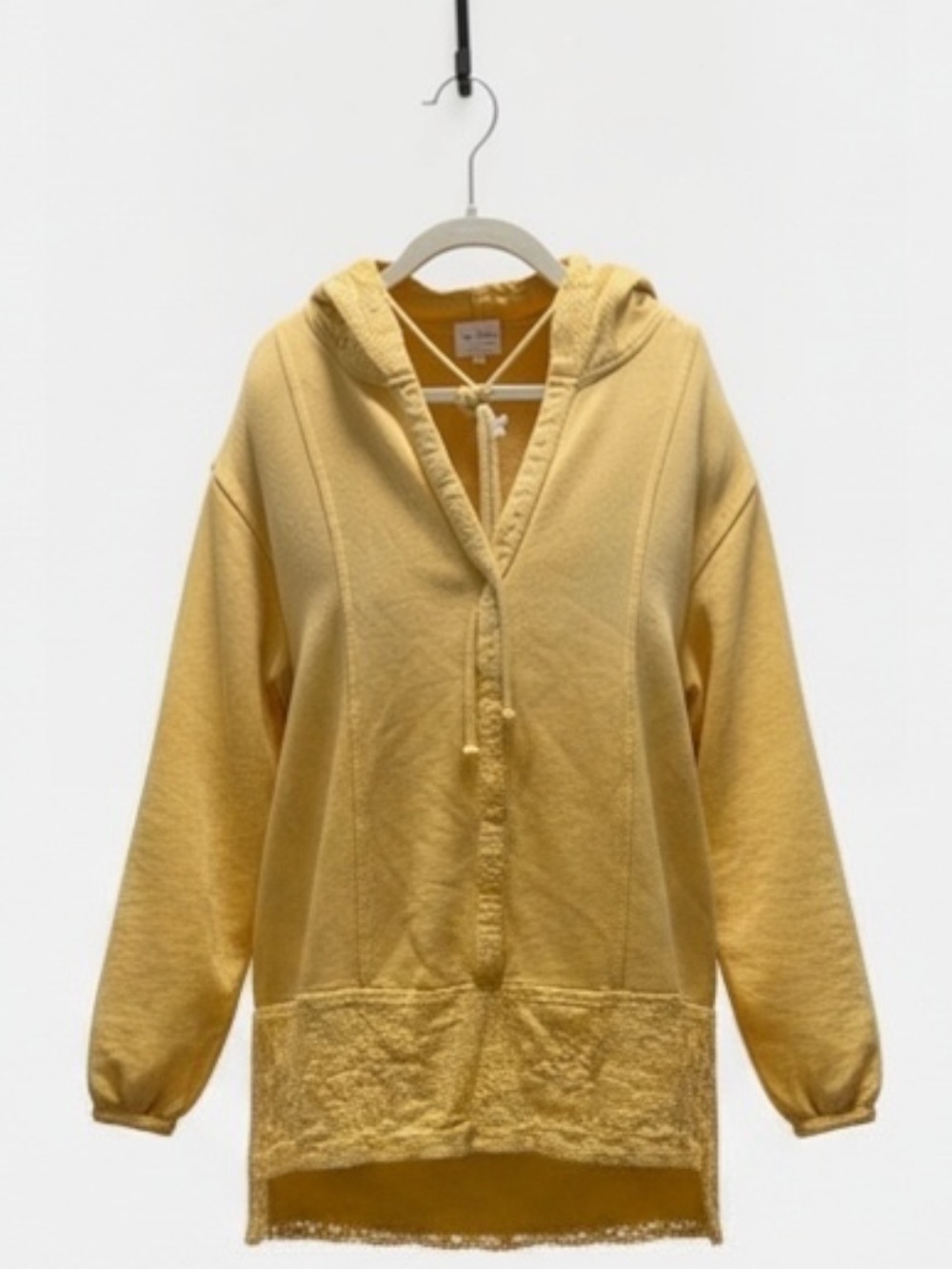 Sundance Yellow Boho Hooded Pullover Size Small with Textured/ Lace-like accents